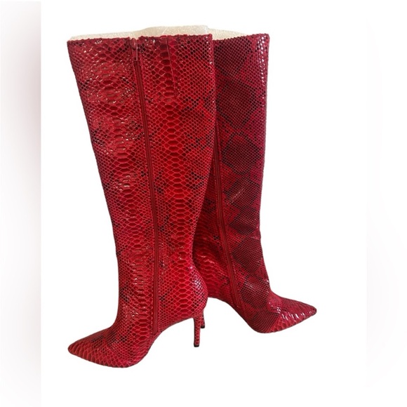 Red Snakeskin Leather Boots - Picture 1 of 7